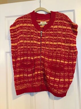 Maeve Red and Yellow Knit Zip-Front Sweater Vest